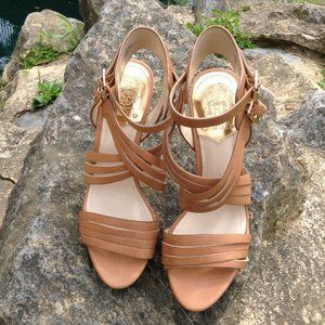VINCE CAMUTO Vince Camuto Jistil High Heel Platform Sandal Strappy Brown  SZ 8.5
